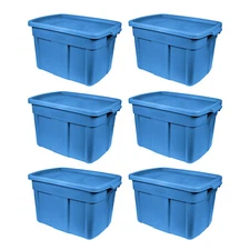 Rubbermaid Roughneck Tote 18 Gallon Storage Container, Heritage Blue (6 Pack)