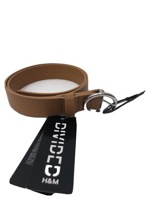 Divided H & M Women's XS Flat Brown Fuax Leather Sliver Buckle Belt 32 