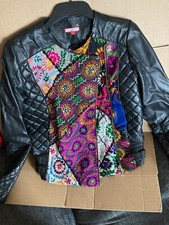 Joe Browns Black Embroidered Collarless Leather Biker Jacket - Womens Size 14