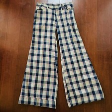 1970s Vintage Male Brand Wide Bell Bottom Blue Red Plaid Wide Leg Disco Hippie