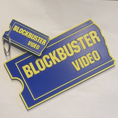 Retro Blockbuster Video Logo 3D Printed Sign & Keychain Set - Nostalgic Decor