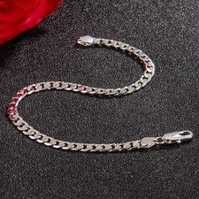 925 Sterling Silver Cuban Link Chain Bracelet Men's Hip Hop Curb Chain Women's