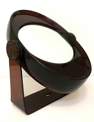 Vintage Wind Up Swivel Dresser Makeup Mirror Oval Round Brown Plastic Frame - Picture 5 of 9