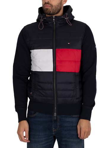 Tommy Hilfiger Uomo Felpa con cappuccio e zip Mix Media, Blu | eBay