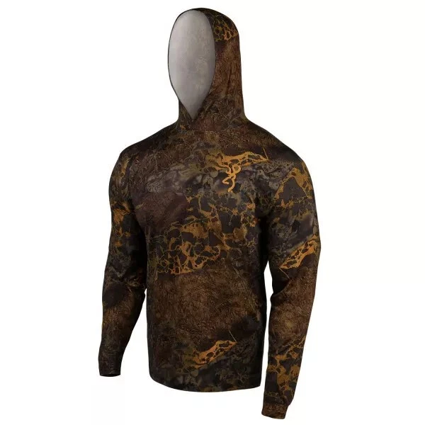 BROWNING TECH PERFORMANCE HOODED LONG SLEEVE CAMO T- SHIRT HUNTING HOODIE LARGE - Image 3 of 3