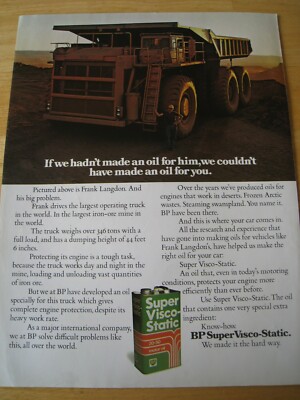 BP OIL FRANK LANGDON IRON ORE MINE TRUCK 1976 ADVERT READY FRAME A4 SIZE FILE N