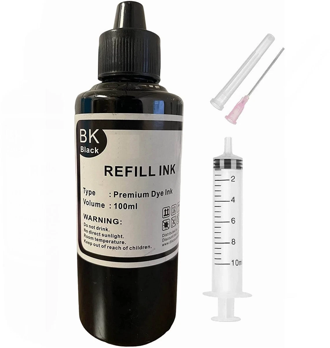 Premium Black Ink Refill Kit for HP 60 61 62 63 Ink Cartridges 4oz 100ml Black