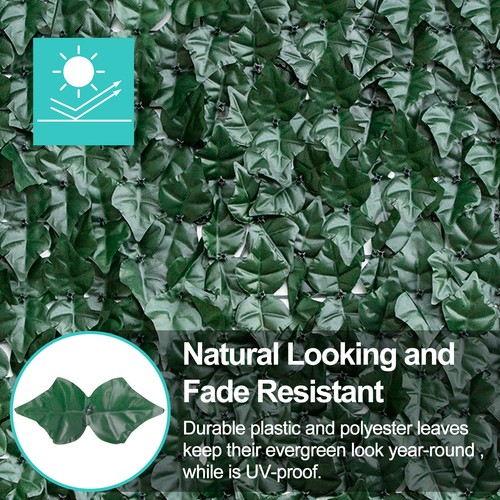 Privacy Artificial Green Fence Screen Faux Ivy Leaf 118"x39" Hedge Decor Garden - Picture 8 of 22