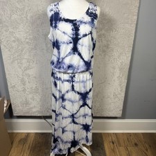 NWT Fresh Produce Women's Sleeveless Maxi Dress Large Blue White Tie Dye
