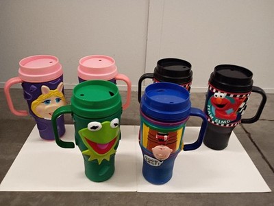 Rare 90s Travel Mug by Applause 2 Miss Piggy, 2 Elmo, 1 Charlie Brown, 1 Kermit