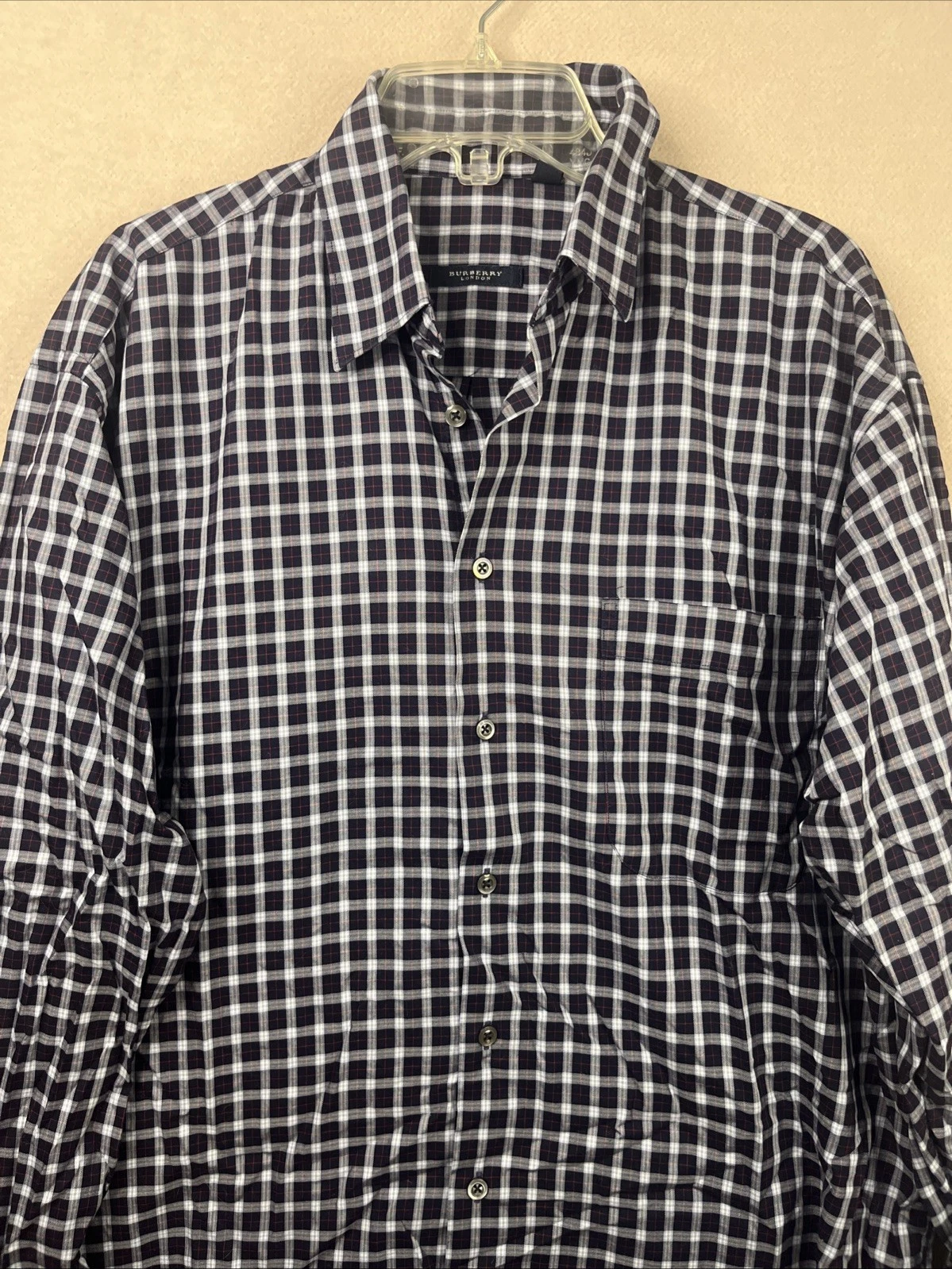 Camicia uomo Burberry London blu quadri manica lunga con bottoni taglia large