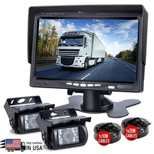 Car Rear View 7" Monitor 2 CCD Reversing Backup Camera 4PIN 12-24v System Truck