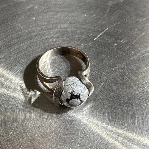 VTG Wizard Snowflake Obsidian Sphere Ring Sz. 9 Silver 925