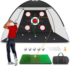 Golf Net with Practice Mat,Golf Hitting Aid Nets 10X7Ft for Backyard Driving Chi
