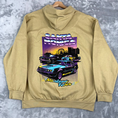 Ford Roadline Santa Monica Mustang Graphic Beige Men's Large Pullover Hoodie NEW