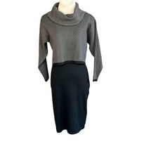 Taylor Sweater Dress Cowl Neck Herringbone Black Taupe Size Small