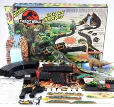 Vtg 1997 Tyco Jurassic Park Lost World Electric Slot Cars Race Set w/ Cars T-Rex