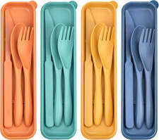 4 Sets Reusable Utensils Set with Case,Travel Utensils Cutlery Set Spoons and Fo