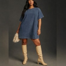 Anthropologie Porridge Clothing Denim Dress XS P Short Sleeve A Line Casual