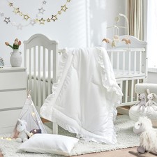 3 Pieces Crib Bedding Set Baby Ruffle Quilted Comforter with Fitted Sheet and...