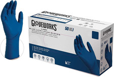 AMMEX Blue Disposable Latex Exam Gloves, 13 Mil, Powder-Free, Textured, Non-Ster