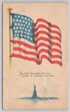 Vintage American Flag Statue of Liberty Patriotic Postcard New York