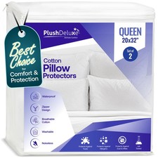 Waterproof Pillow Protectors Queen Size Set of 2, Zippered, Hypoallergenic