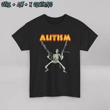Autism Skeleton Gun Fire Tee Shirt, Novelty Cotton Gift, Funny Gag Unique,