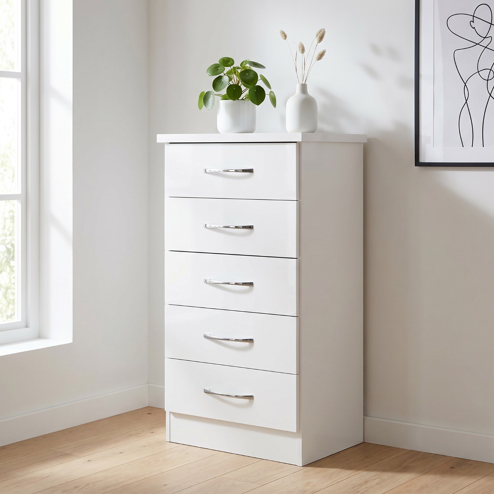 Seconique Nevada White High Gloss 5 Drawer Chest of Drawers - Image 3