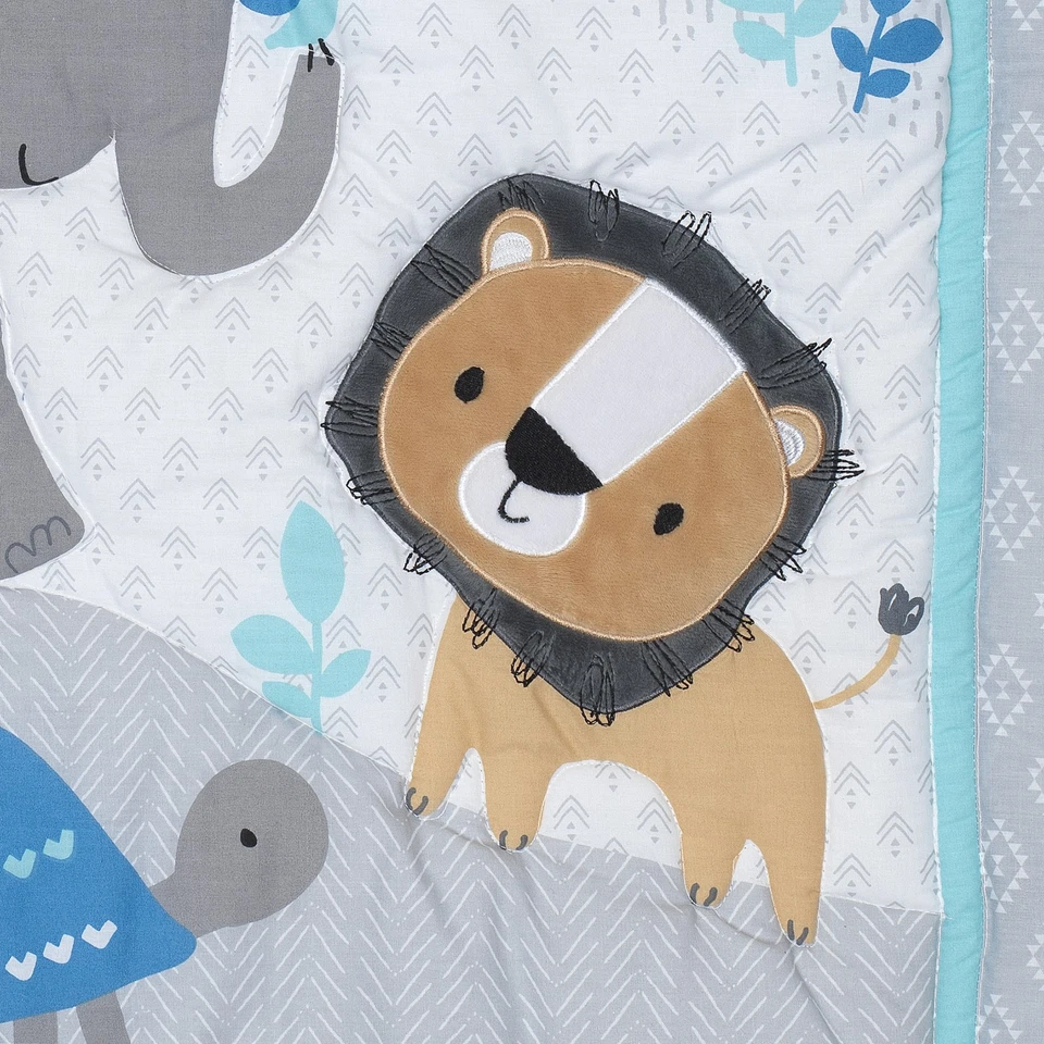 Juego de cama de cuna de 3 piezas Bedtime Originals Jungle Fun - azul, gris, blanco Foto 3 de 4