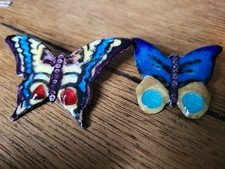 VINTAGE 2 BROCHES EMAUX PAPILLONS
