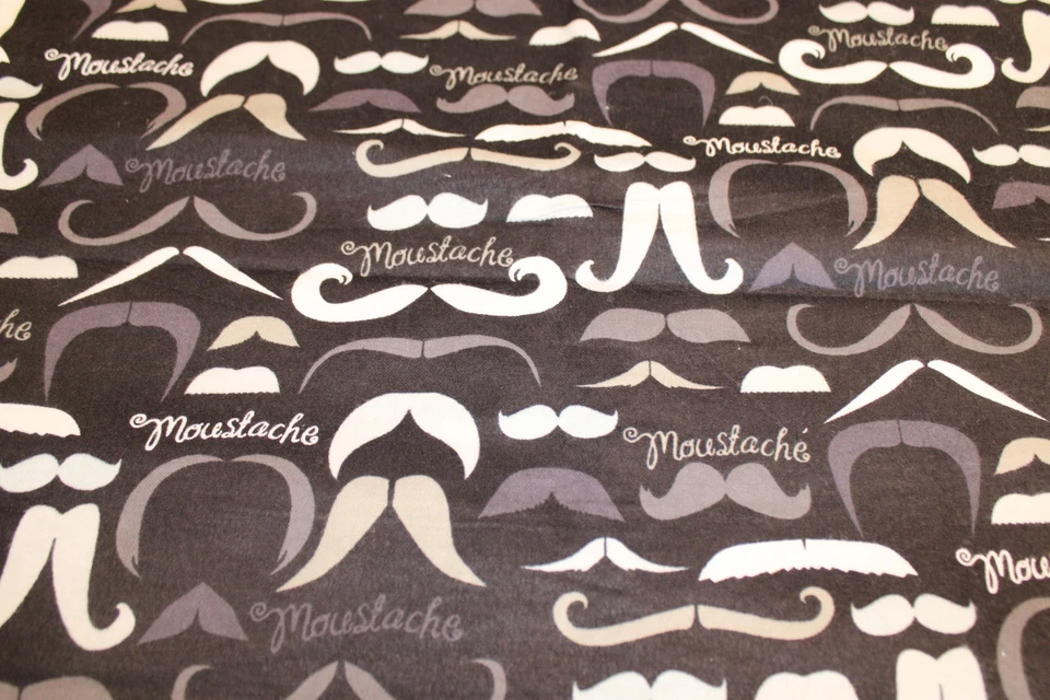 Jo Ann Cotton Flannel Fabric Gray and White Mustaches on Black 1 Yard 10 Inches - Image 3 of 4