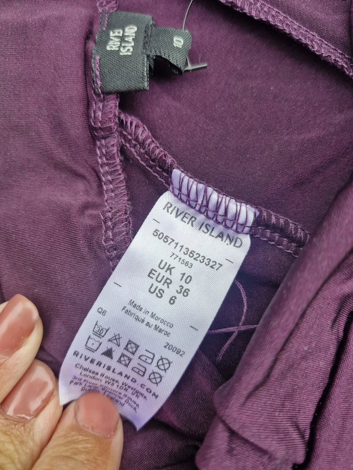 Size 10 Long Stretchy River Island Shiny Lycra Flared Purple Leggings Trousers - Image 3 of 4