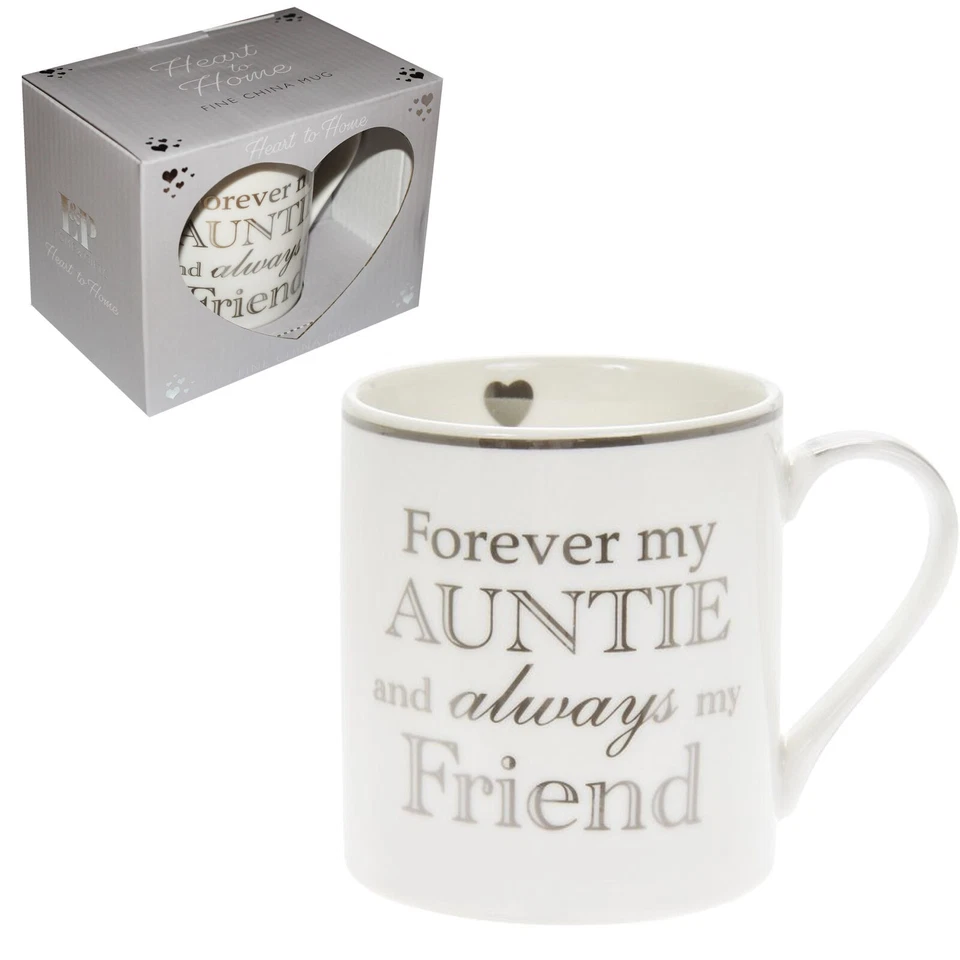 THE LEONARDO COLLECTION White Fine China Mug Cup with Silver Wording Gift Boxed - Forever My Auntie
