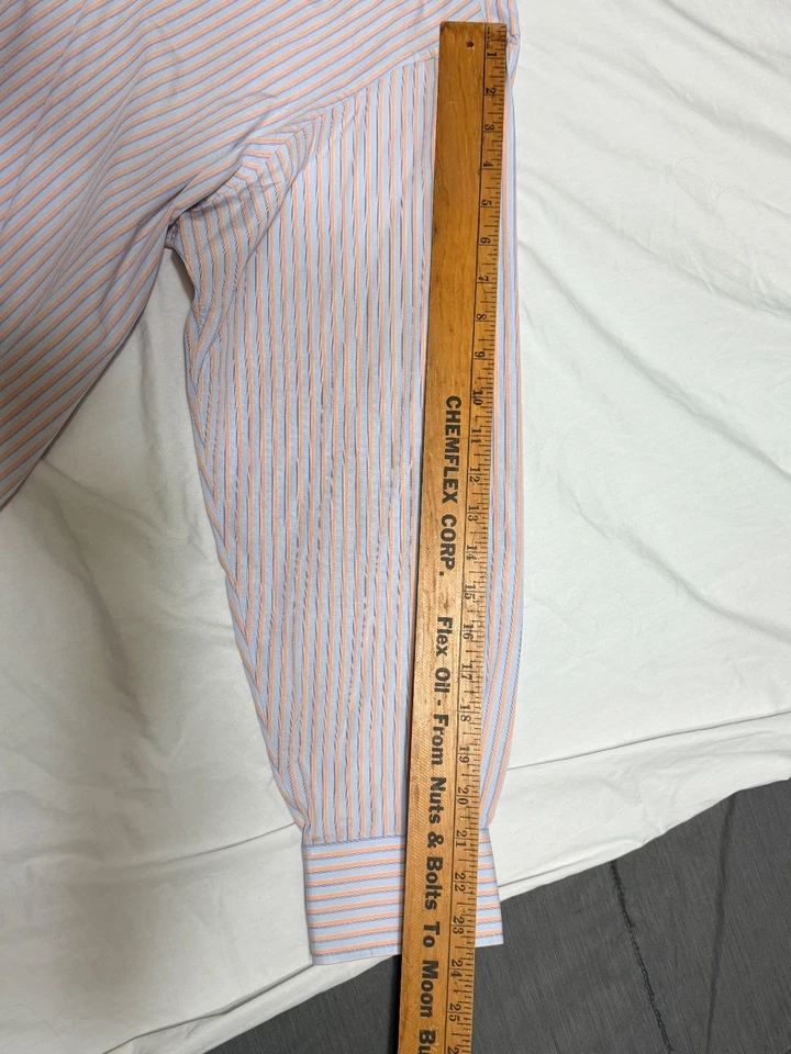 Camisa de vestir Charvet Paris para hombre grande 43/17 blanco melocotón y rayas azules Foto 4 de 4