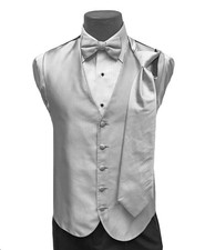 Men's Barassi Silver Tuxedo Vest with Long Tie Bow Tie Big Tall 5XL