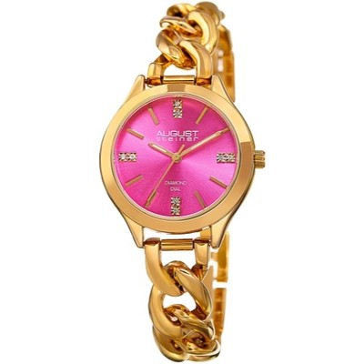 August Steiner AS8222YGPK Genuine Diamond Markers Chain Bracelet Womens Watch