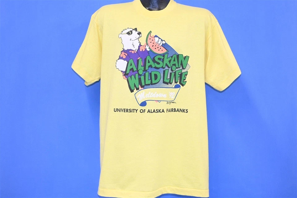 vintage 90s ALASKAN WILD LIFE MELTDOWN 92 UNIVERSITY ALASKA FAIRBANKS t-shirt XL - Image 2 of 3