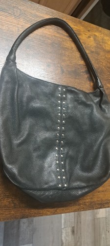 Ladies J.JILL Black Leather Shoulder Hobo Tote Satchel Purse Bag Studded Read - Picture 2 of 12