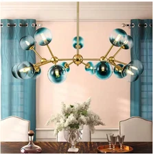Rennnsan Lan 15-Light Brushed Gold Sputnik Linear Modern Glass Bubble Chandelier