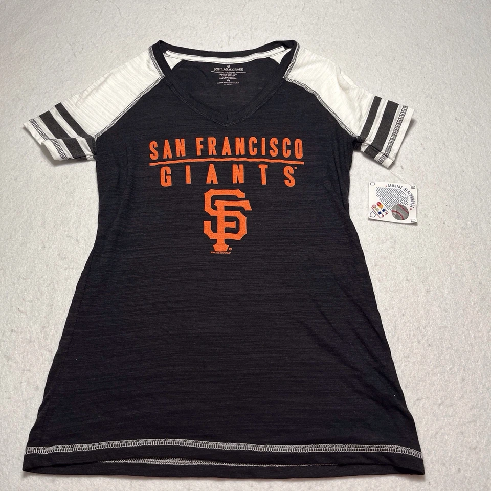 Camisa de los Gigantes de San Francisco Raglán Negra/Naranja Cuello en V MLB Para Mujer Mediana Nueva con Etiquetas Foto 2 de 4