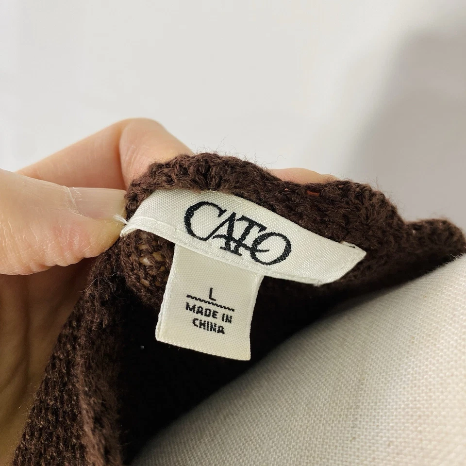 VINTAGE CATO Crochet Knit Cardigan Bolero Size Large Brown Fall Cottagecore Y2K - Image 4 of 4