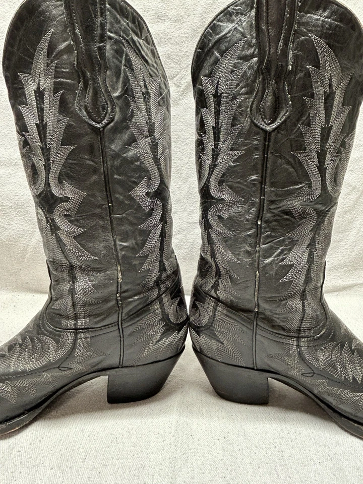 Corral G1911 Women's 9.5 B Black Leather Gray Stitching Square Toe Cowgirl Boots - Image 4 of 4