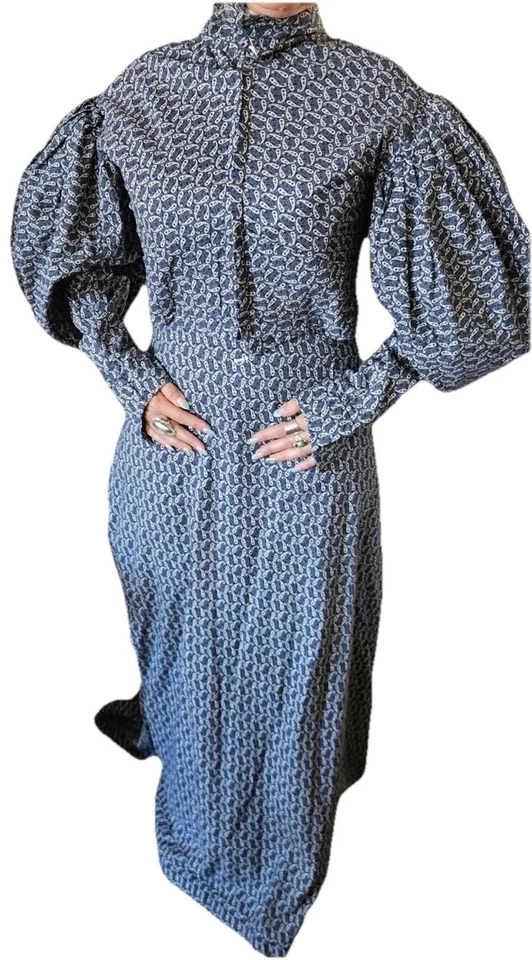 Vtg Pioneer Prairie Colonial Day Cotton 2-Piece Paisley Edwardian Dress Fits 4/6 - Image 2 of 4