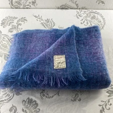Cushendale Mohair &Wool fringed blanket 66X47 Tie Dye Look