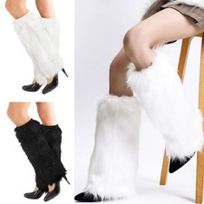 Women Plush Faux Fur Leg Covers Warmers Furry Shoes Boot Cuffs Fluffy Warm Soft