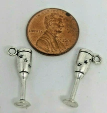 (2k) DIY Silver-Tone WINE GOBLET Pendant Charm Earrings, Zipper Pulls + More 