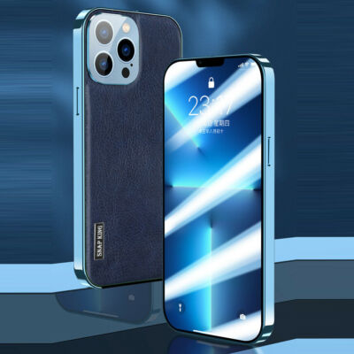 360 Case For iPhone 13 Pro Max Aluminum Alloy Tempered Glass Leather Protection