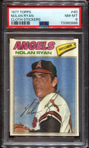 PSA 8 NM MINT 1977 TOPPS CLOTH STICKERS NOLAN RYAN #40 ANGELS 60986 SD270
