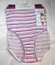 NWT set of 3 JOCKEY 2073 supersoft BRIEF in TEAL PINK WHITE STRIPES 8/XL